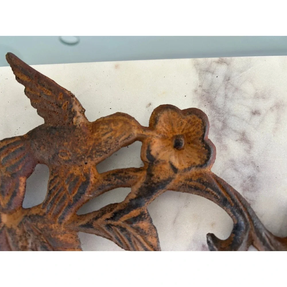 Vintage Cast Iron Hummingbird Wall Hook Rustic Brown Floral Garden Decor 7.5in